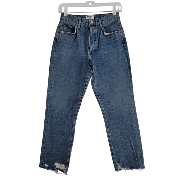 Agolde High Rise Chewed Hem Buttonfly Rigid Denim Mom Jean Women's Size 26 - Picture 1 of 3
